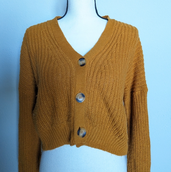 Love Change Italy orange cropped long sleeve knit button up sweater size M - Picture 3 of 8